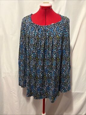 Women’s Blue Floral Peasant Tunic Top